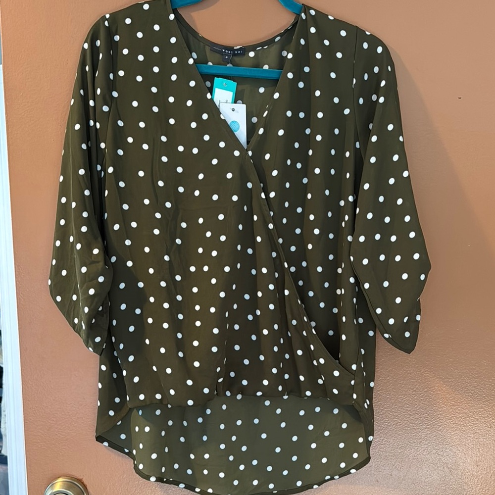 Olive Green Polka Dot Blouse